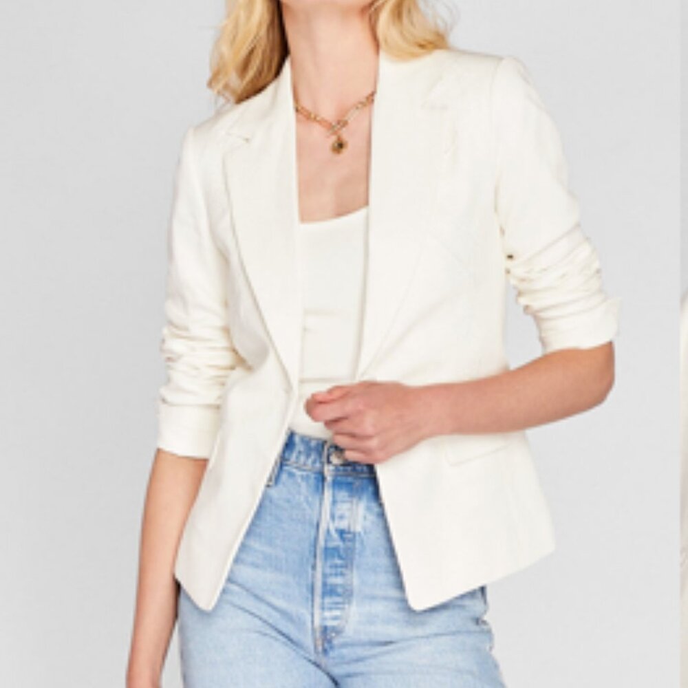 Jason Wu White Linen Embroidered Eyelet Blazer